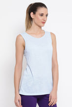 Load image into Gallery viewer, Melange Peach Cotton Gym/Sports Activewear Top with Criss-Cross Back